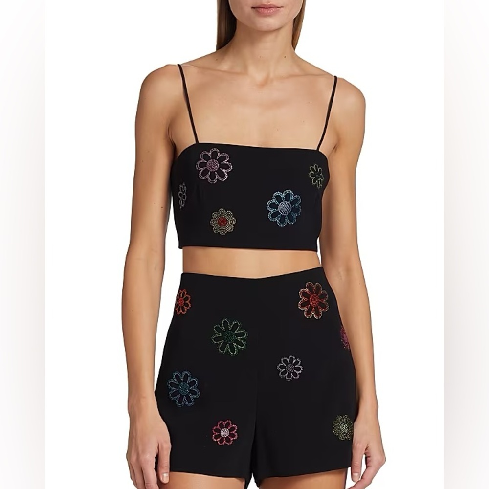 Cinq à Sept Nikki Crop Top with Colorful Floral Embellishments NWT
